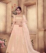 Peach Embroidered Georgette Semi Stitched Lehenga Choli