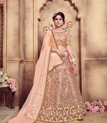 Peach Foil Printed Lehenga With Embroidery Work Blouse Silk Blend Semi Stitched Lehenga Choli