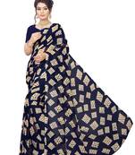 Navy blue printed georgette saree with blouse