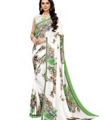 White Printed Georgette Saree With Blouse