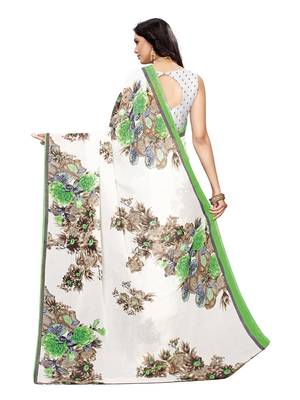 White Printed Georgette Saree With Blouse 4