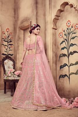 pink embroidered silk blend semi stitched lehenga choli 2