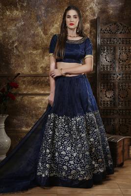Blue Embroidered Organza Semi Stitched Lehenga Choli 1