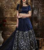 Blue Embroidered Organza Semi Stitched Lehenga Choli