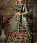 Green Embroidered Silk Blend Semi Stitched Lehenga Choli with double dupatta