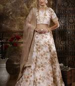 Peach Embroidered Silk Blend Semi Stitched Lehenga Choli