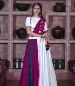 White Embroidered Cotton Indian Traditional Navratri Dandiya Raas Garba Festival Function Semi Stitched Lehenga Choli
