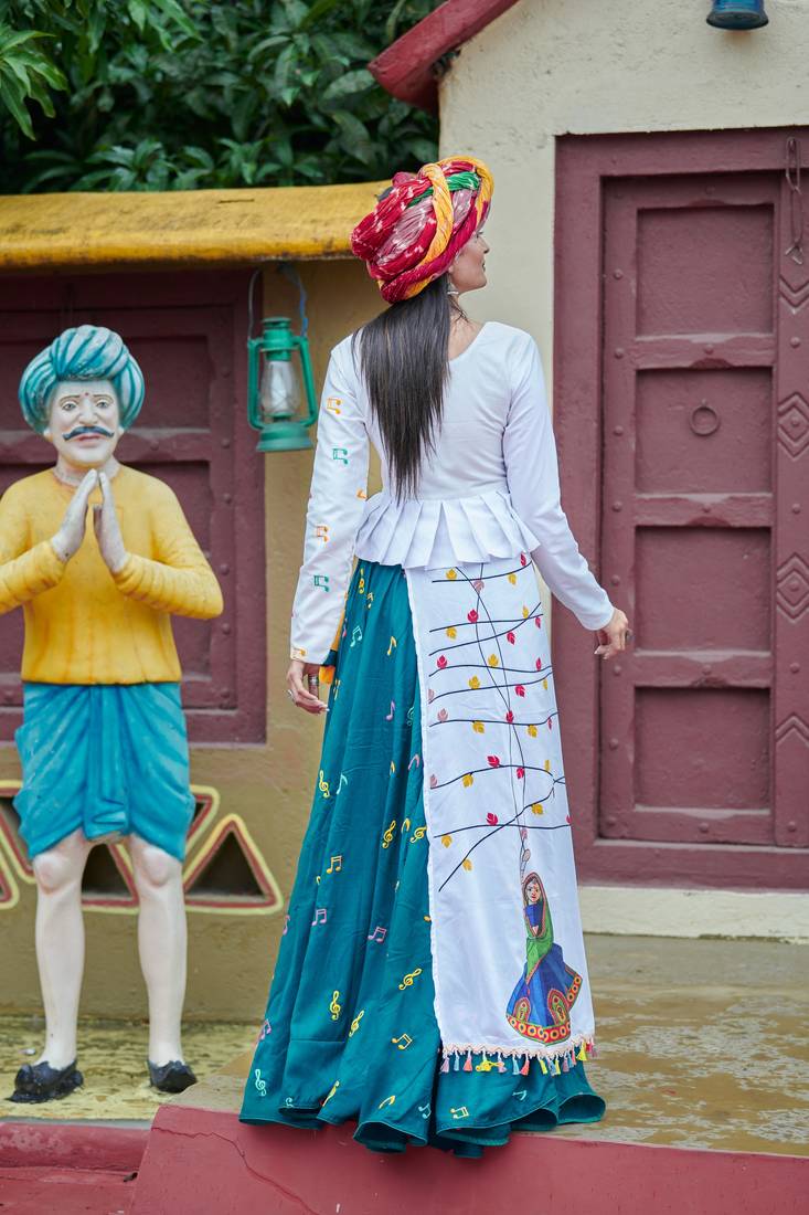 Green Embroidered Cotton Indian Traditional Navratri Dandiya Raas Garba Festival Function Semi Stitched Lehenga Choli