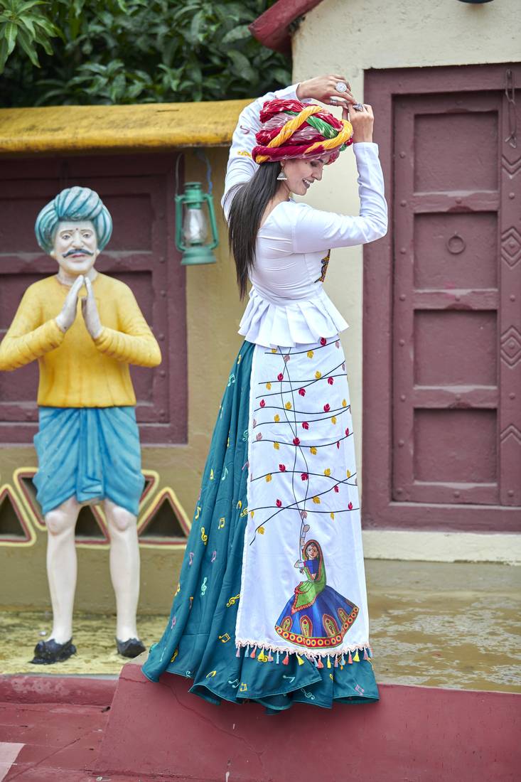 Green Embroidered Cotton Indian Traditional Navratri Dandiya Raas Garba Festival Function Semi Stitched Lehenga Choli