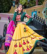 Yellow Embroidered Cotton Navratri Chaniya Choli