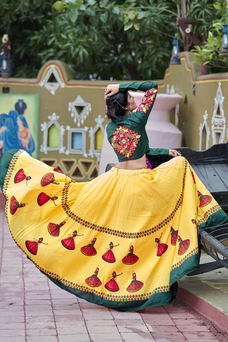 Yellow Embroidered Cotton Navratri Chaniya Choli