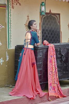 Pink Embroidered Cotton Indian Traditional Navratri Dandiya Raas Garba Festival Function Semi Stitched Lehenga Choli 2