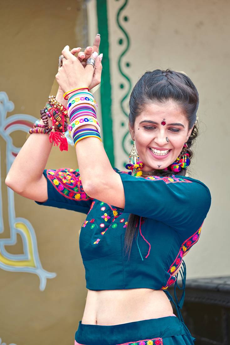 Pink Embroidered Cotton Indian Traditional Navratri Dandiya Raas Garba Festival Function Semi Stitched Lehenga Choli