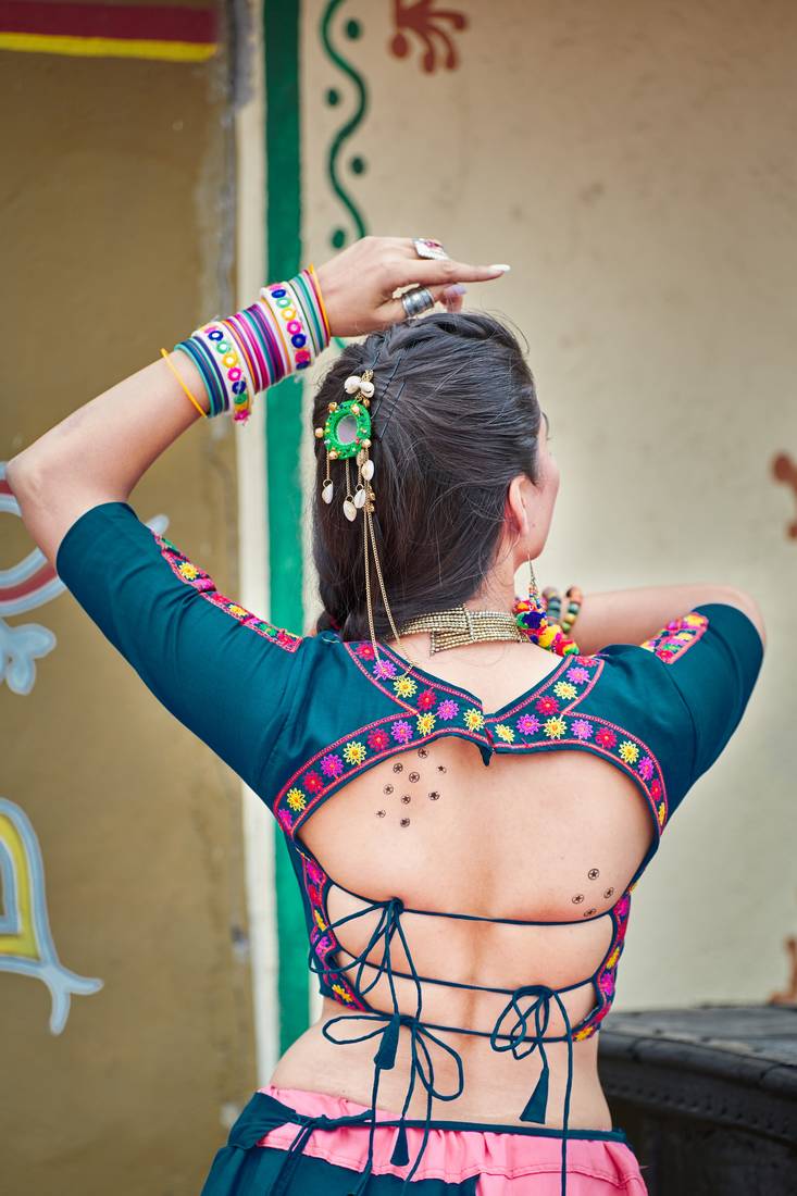 Pink Embroidered Cotton Indian Traditional Navratri Dandiya Raas Garba Festival Function Semi Stitched Lehenga Choli