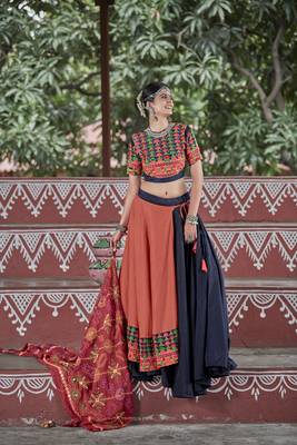 Blue Embroidered Cotton Indian Traditional Navratri Dandiya Raas Garba Festival Function Semi Stitched Lehenga Choli 1