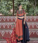 Blue Embroidered Cotton Indian Traditional Navratri Dandiya Raas Garba Festival Function Semi Stitched Lehenga Choli