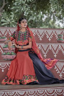 Blue Embroidered Cotton Indian Traditional Navratri Dandiya Raas Garba Festival Function Semi Stitched Lehenga Choli 3