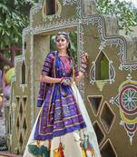 Off White Embroidered Cotton Traditional Navratri Dandiya Raas Garba Festival Function Semi Stitched Lehenga Choli