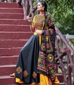 Black Embroidered Cotton Indian Traditional Navratri Dandiya Raas Garba Festival Function Semi Stitched Lehenga Choli