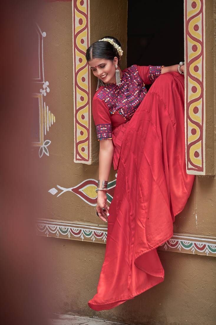 Maroon Embroidered Cotton Indian Traditional Navratri Dandiya Raas Garba Festival Function Semi Stitched Lehenga Choli