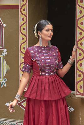 Maroon Embroidered Cotton Indian Traditional Navratri Dandiya Raas Garba Festival Function Semi Stitched Lehenga Choli 4
