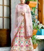 Peach Embroidered Silk Blend Semi Stitched Lehenga Choli