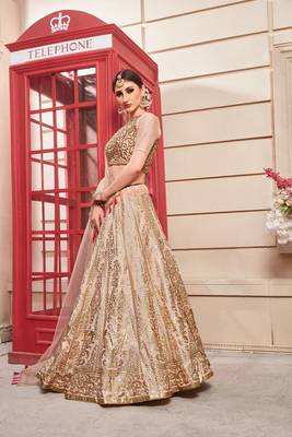 Pink Embroidered Silk Blend Semi Stitched Lehenga Choli 3