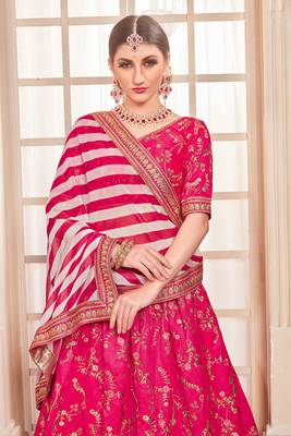 Pink Embroidered Silk Blend Semi Stitched Lehenga Choli 2