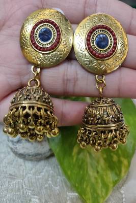 BLUE Crystal Stone Jhumkas 2