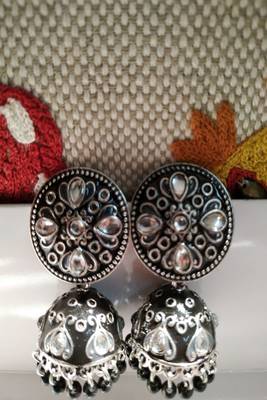 Black Crystal Stone Jhumkas 1