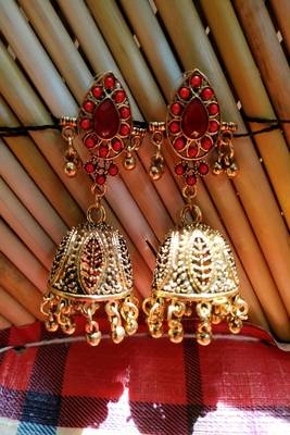 Red Crystal Stone Jhumkas 1