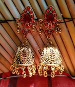 Red Crystal Stone Jhumkas