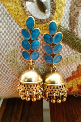 Blue Crystal Stone Jhumkas 1