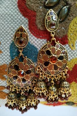 Maroon Crystal Stone Jhumkas 1
