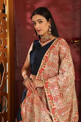 Blue Embroidered Silk Blend Semi Stitched Lehenga Choli 4