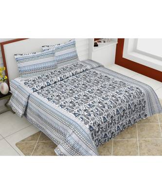 multicolor jaipuri Printed  heavy king size Double Bedsheet With Two pillow Covers 1
