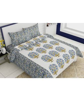 multicolor jaipuri Printed  heavy king size Double Bedsheet With Two pillow Covers 1