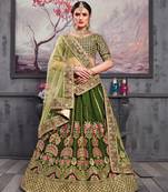 Green Embroidered Silk Blend Semi Stitched Lehenga Choli