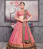 Pink Embroidered Silk Blend Semi Stitched Lehenga Choli