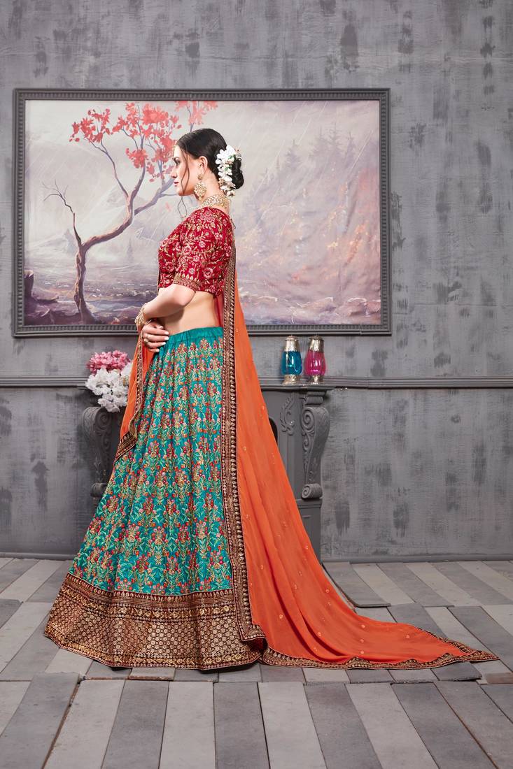 Heavy Embroidered Turquoise Designer Bridal Lehenga Choli