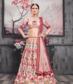 Peach Embroidered Silk Blend Semi Stitched Lehenga Choli