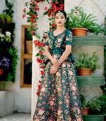 Turquoise Embroidered Satin Semi Stitched Lehenga Choli