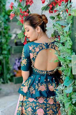 Turquoise Embroidered Satin Semi Stitched Lehenga Choli 4