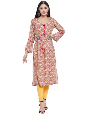 Brown printed rayon ethnic-kurtis 1