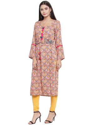 Brown printed rayon ethnic-kurtis 2