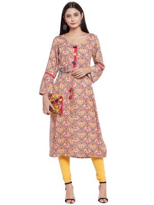 Brown printed rayon ethnic-kurtis 3