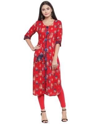 Red printed rayon ethnic-kurtis 1