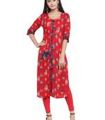 Red printed rayon ethnic-kurtis