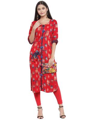 Red printed rayon ethnic-kurtis 3