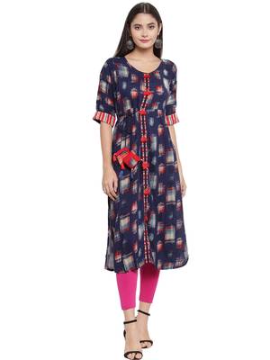 Blue printed rayon ethnic-kurtis 1